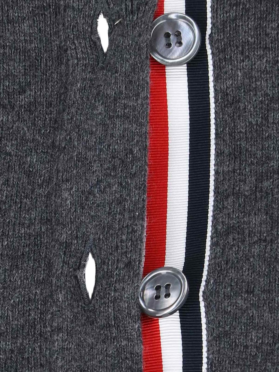 Thom Browne Grey Cashmere Cardigan with Iconic 4-Bar Stripes Grijs
