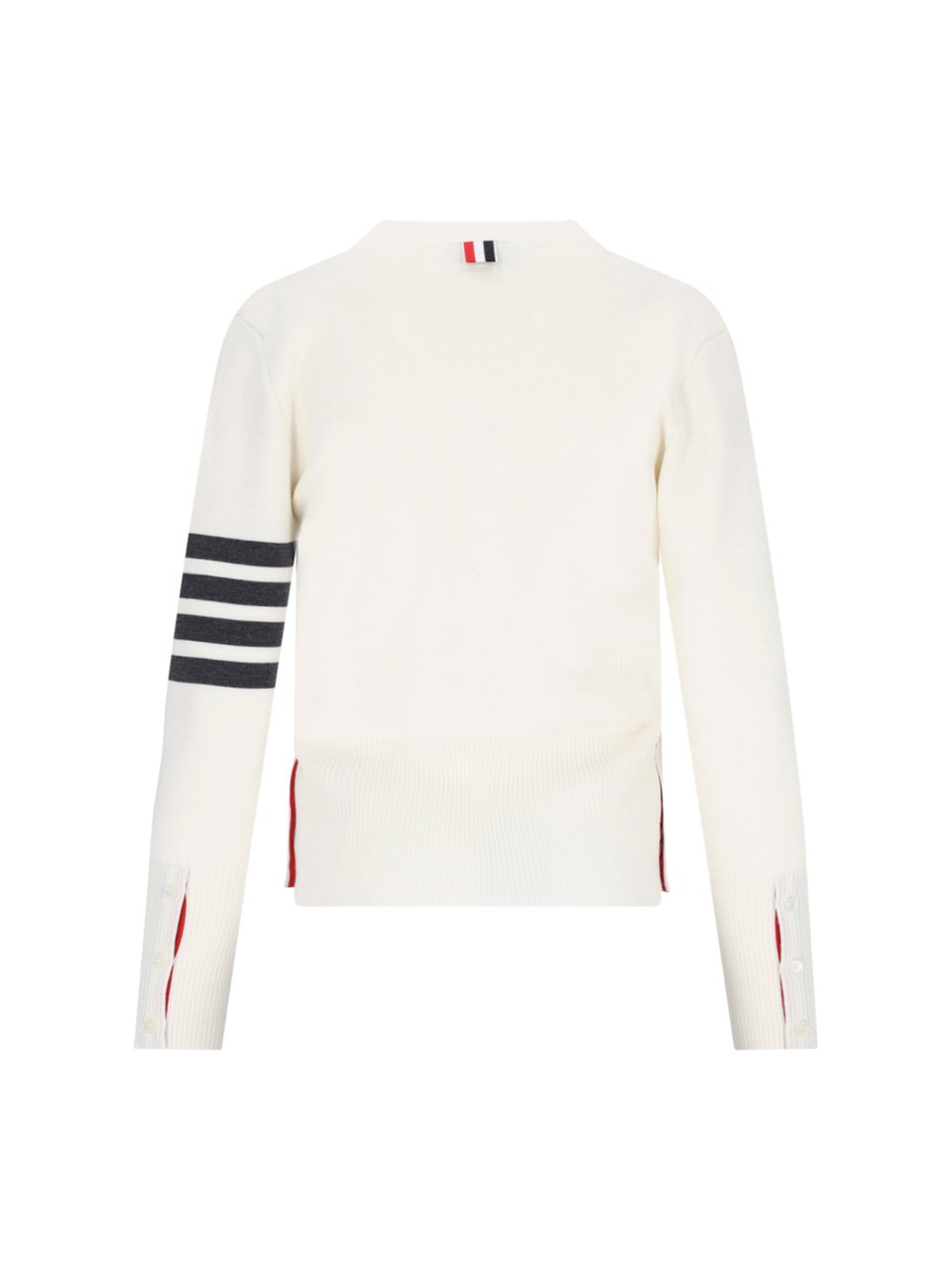 Thom Browne V-Neck Button-Front Cardigan with Striped Intarsia Wit