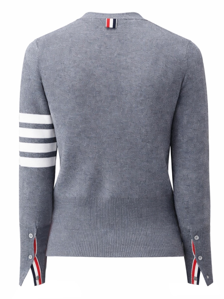 Thom Browne V-Neck Horizontal Stripes Detail Cardigan Grijs