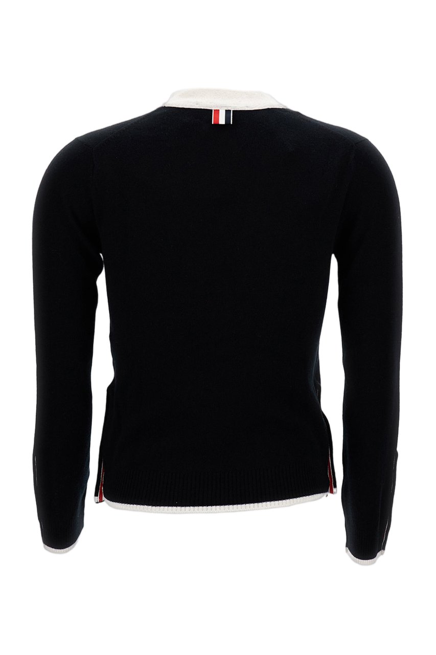 Thom Browne V-Neck Cardigan With Contrasting Trim And Button Closure Zwart