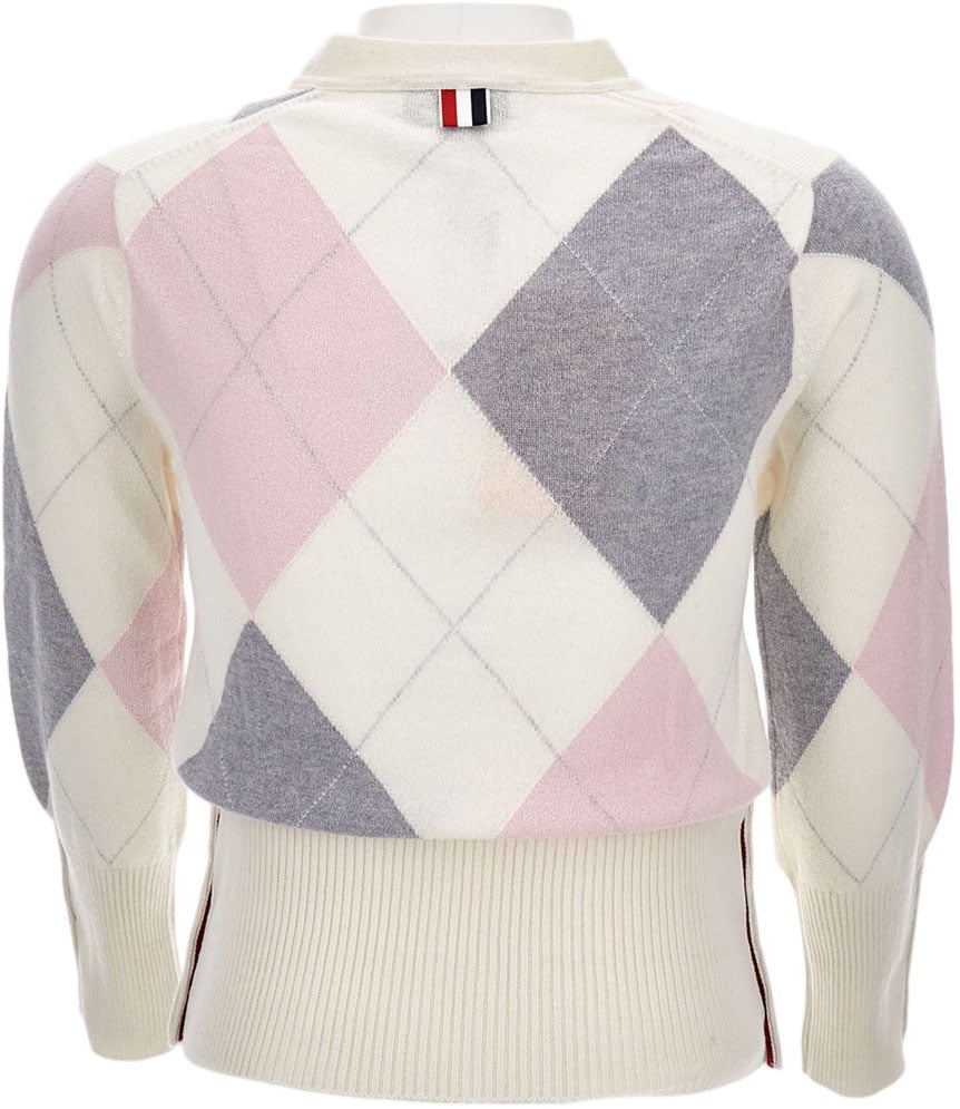 Thom Browne Geometric Print V-Neck Cardigan With Classic Button Closure Neutraal