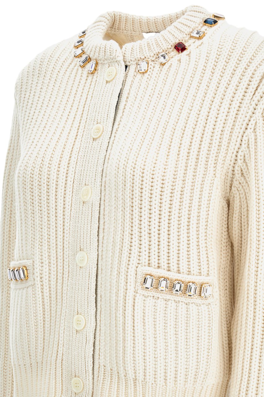 Thom Browne Swarovski Crystal Crew Neck Cardigan Neutraal