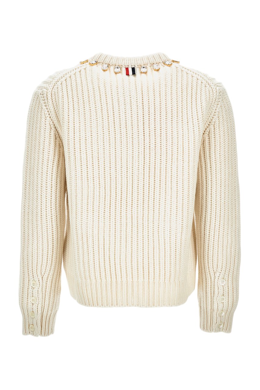 Thom Browne Swarovski Crystal Crew Neck Cardigan Neutraal