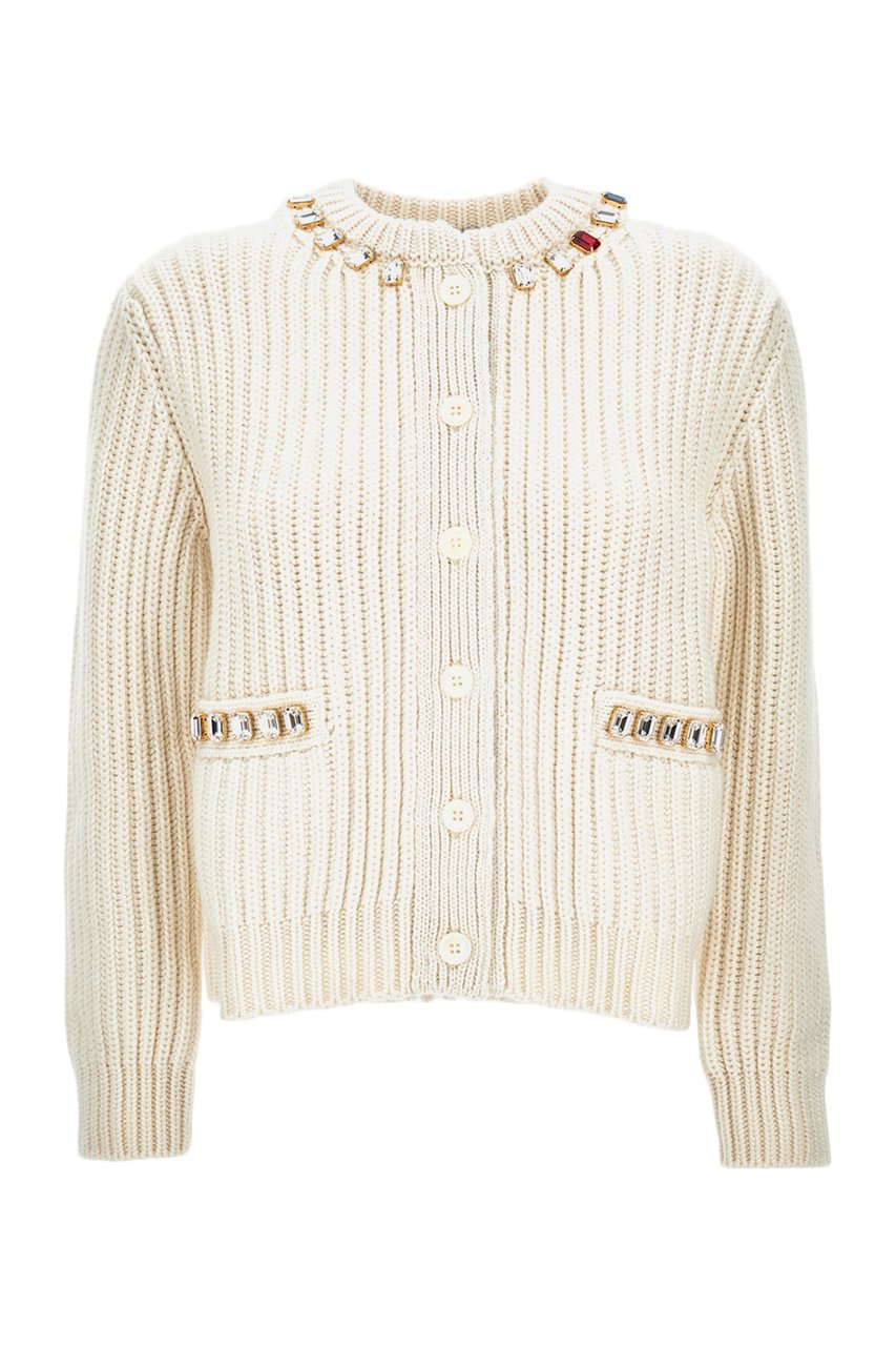 Thom Browne Swarovski Crystal Crew Neck Cardigan Neutraal