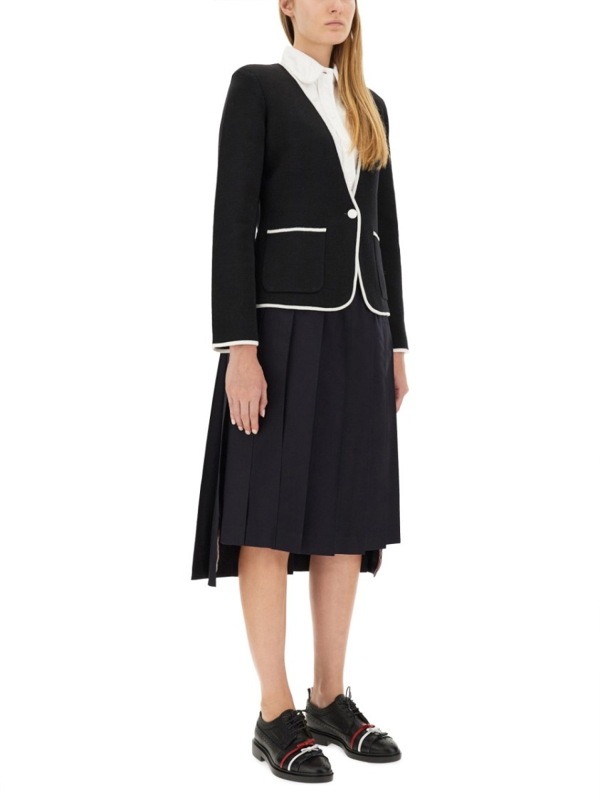 Thom Browne Single-Breasted Collarless Jacket Zwart
