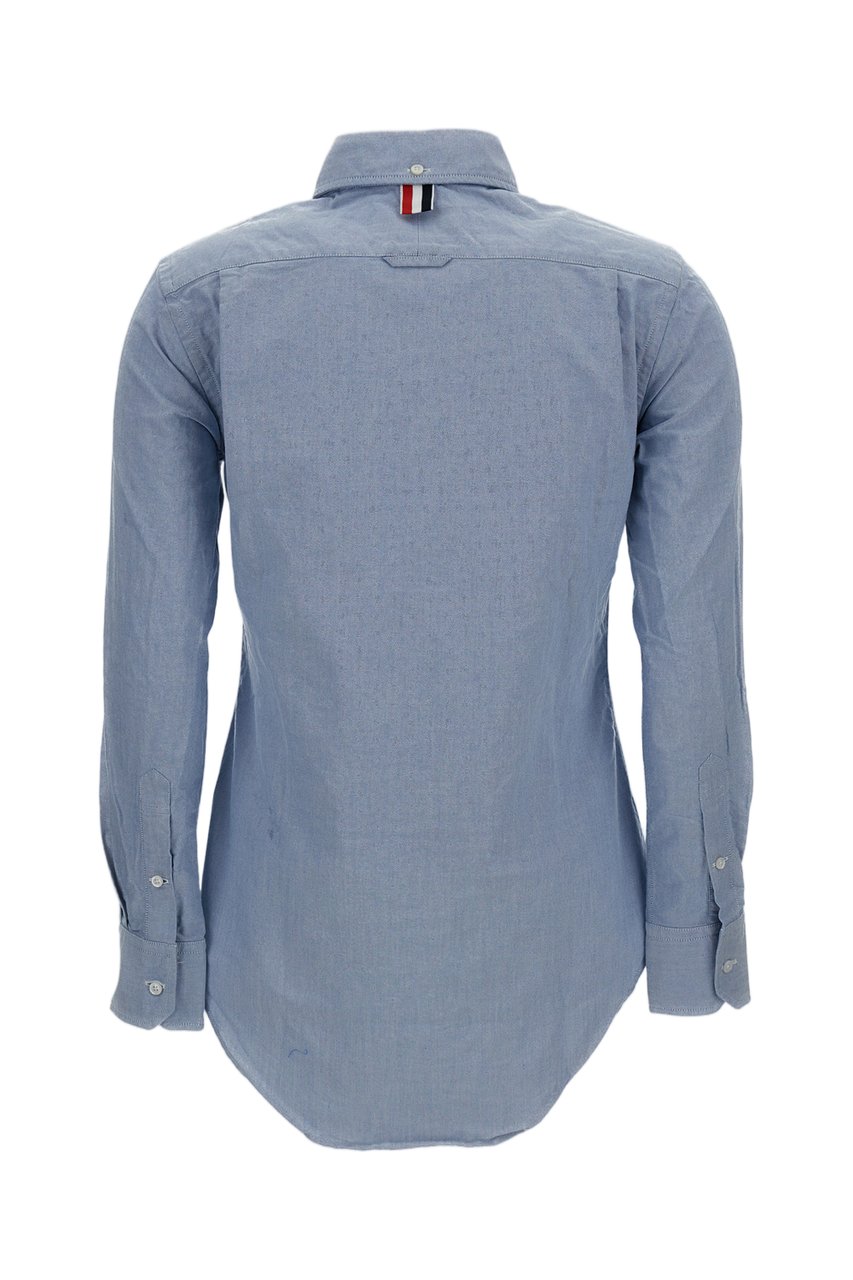Thom Browne Oxford Fabric Long-Sleeved Shirt with Button-Down Collar Blauw