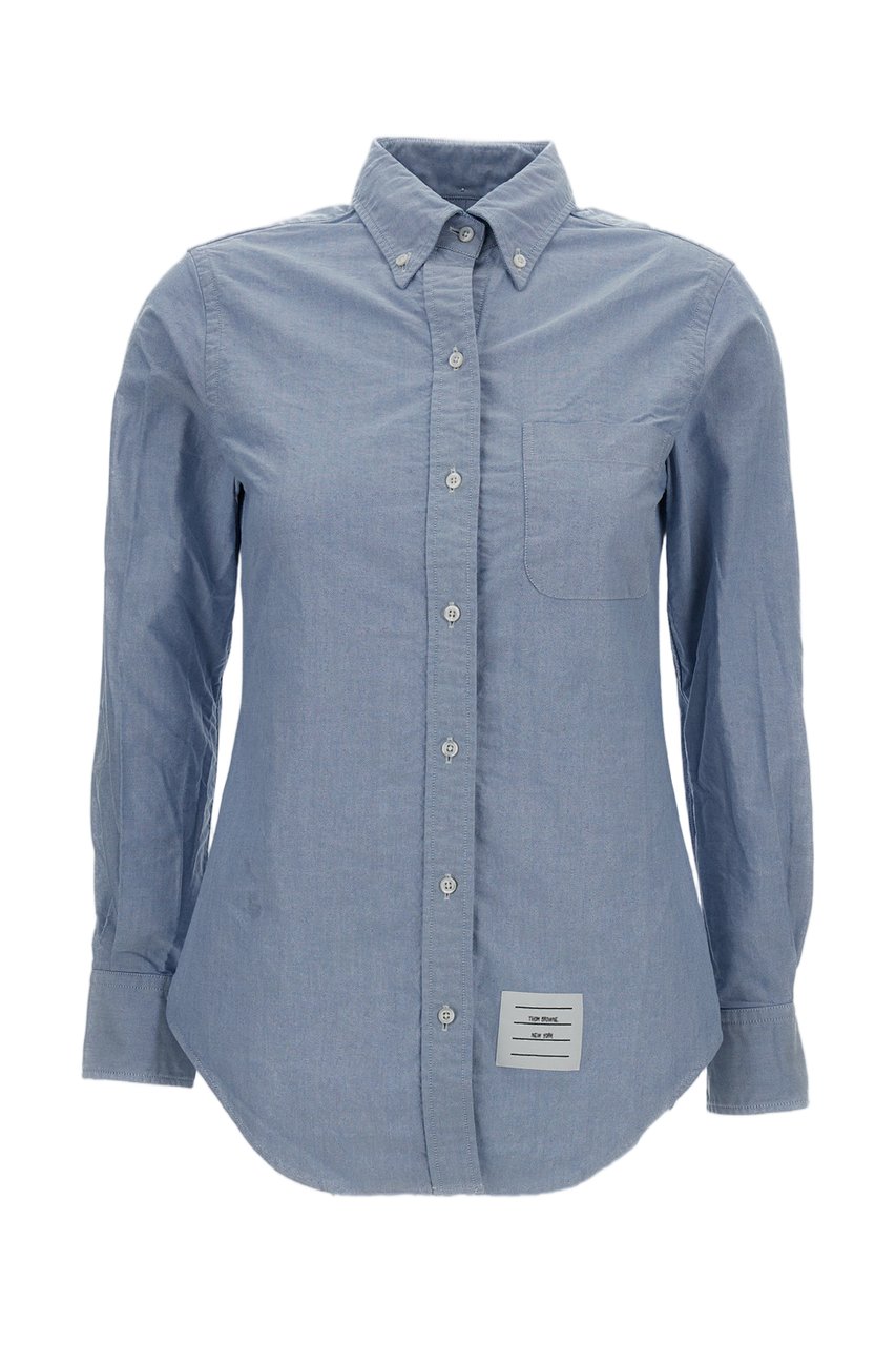 Thom Browne Oxford Fabric Long-Sleeved Shirt with Button-Down Collar Blauw
