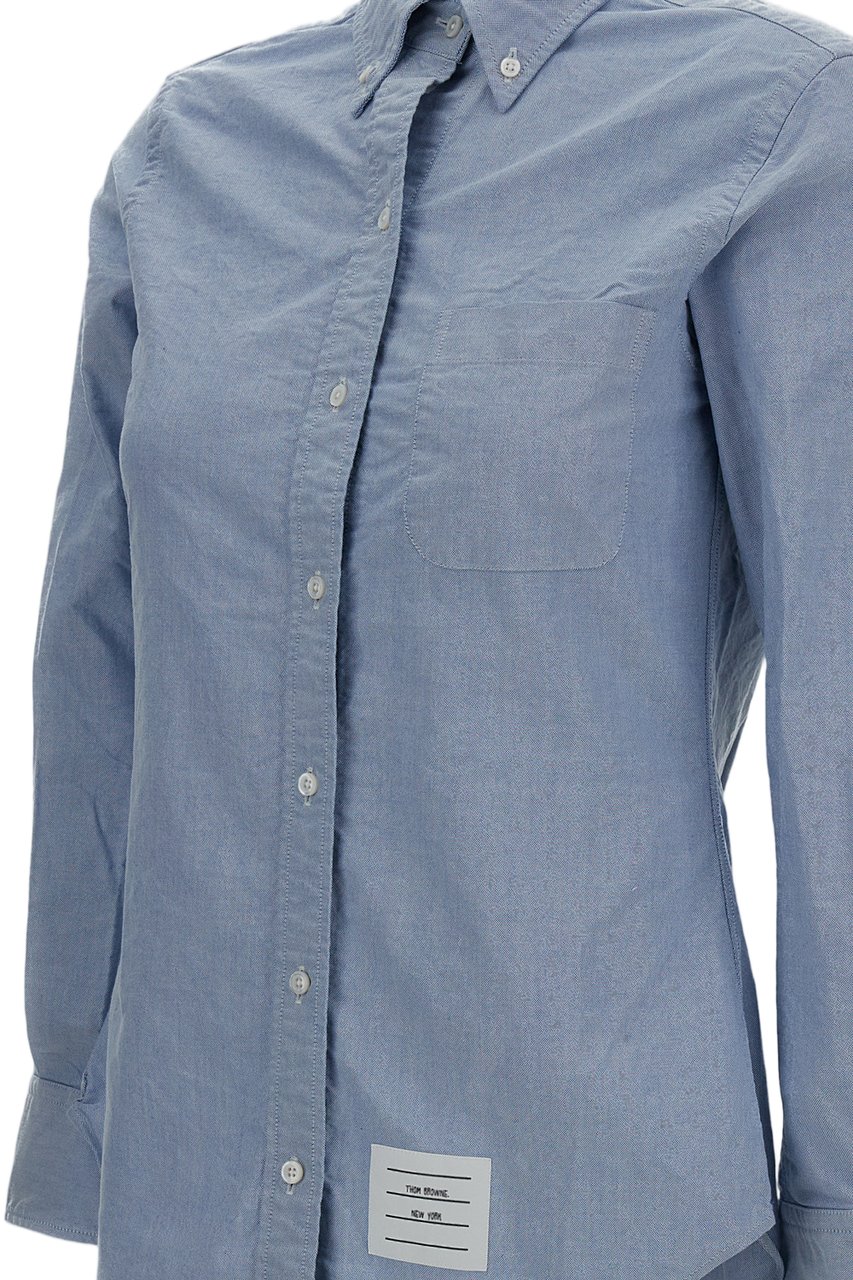Thom Browne Oxford Fabric Long-Sleeved Shirt with Button-Down Collar Blauw
