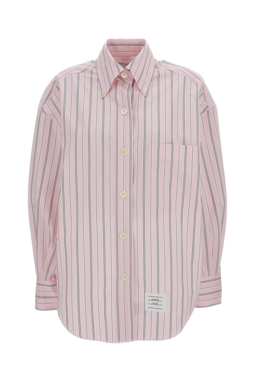 Thom Browne Pink Supersized Striped Cotton Shirt Roze