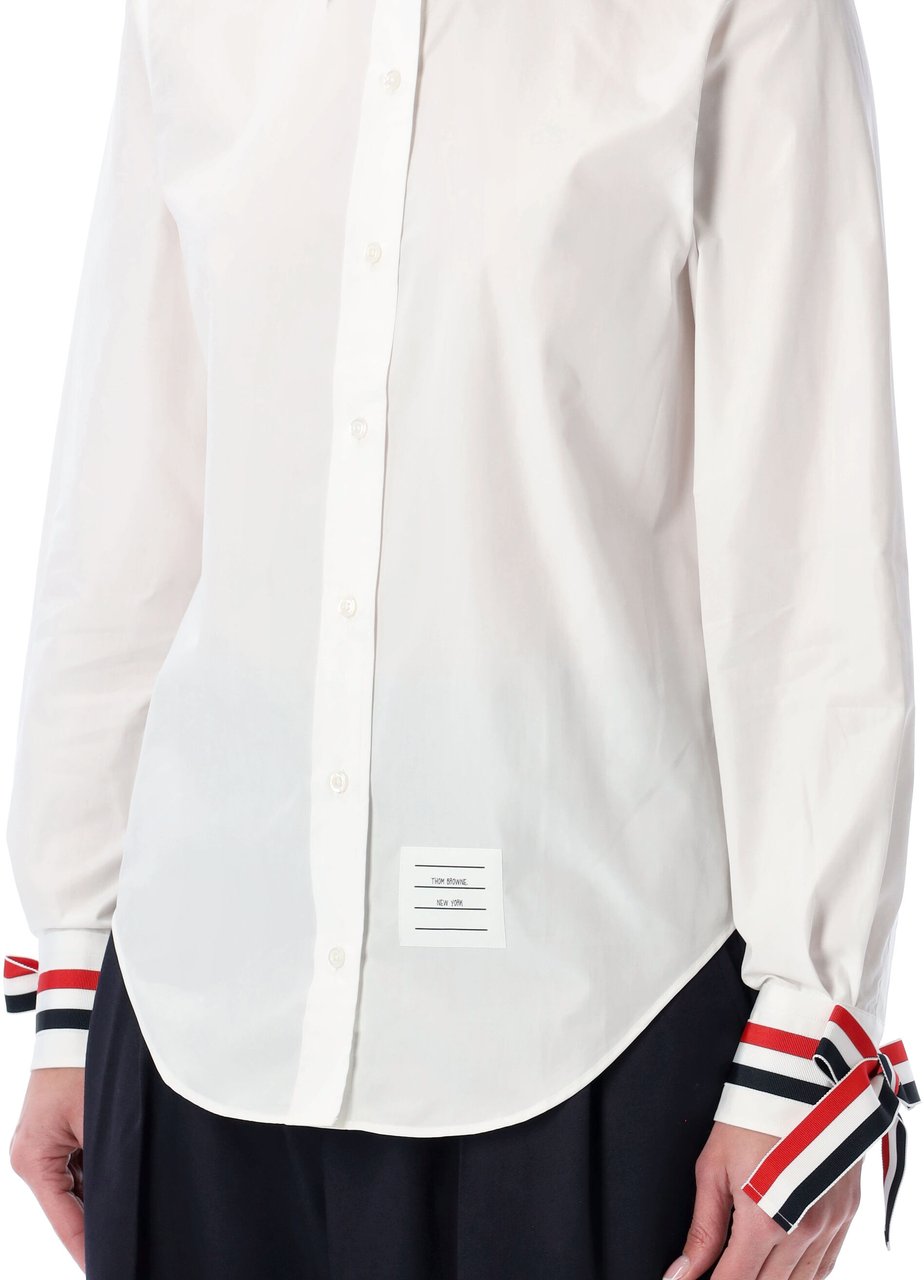 Thom Browne Easy Fit Point Collar Button Down Shirt Bianco Wit