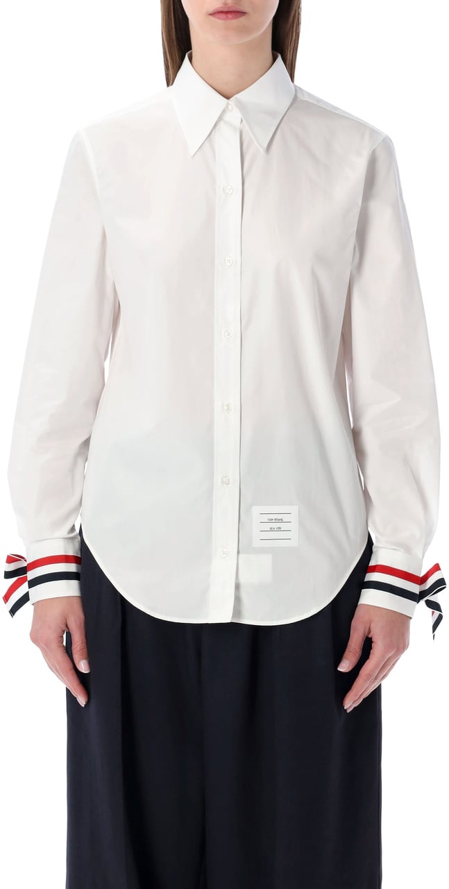 Thom Browne Easy Fit Point Collar Button Down Shirt Bianco Wit