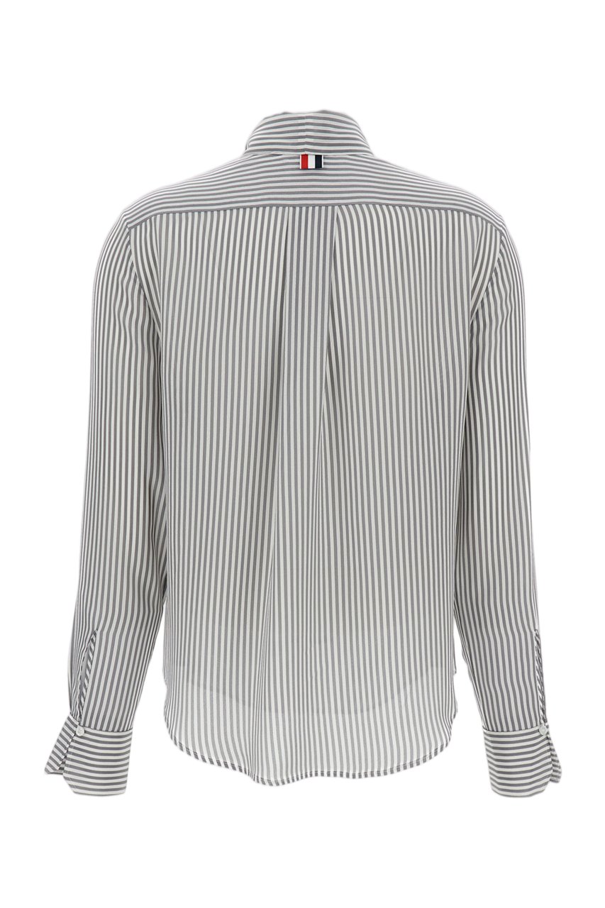 Thom Browne Striped Silk Shirt With Detachable Tie Collar And Signature Details Grijs