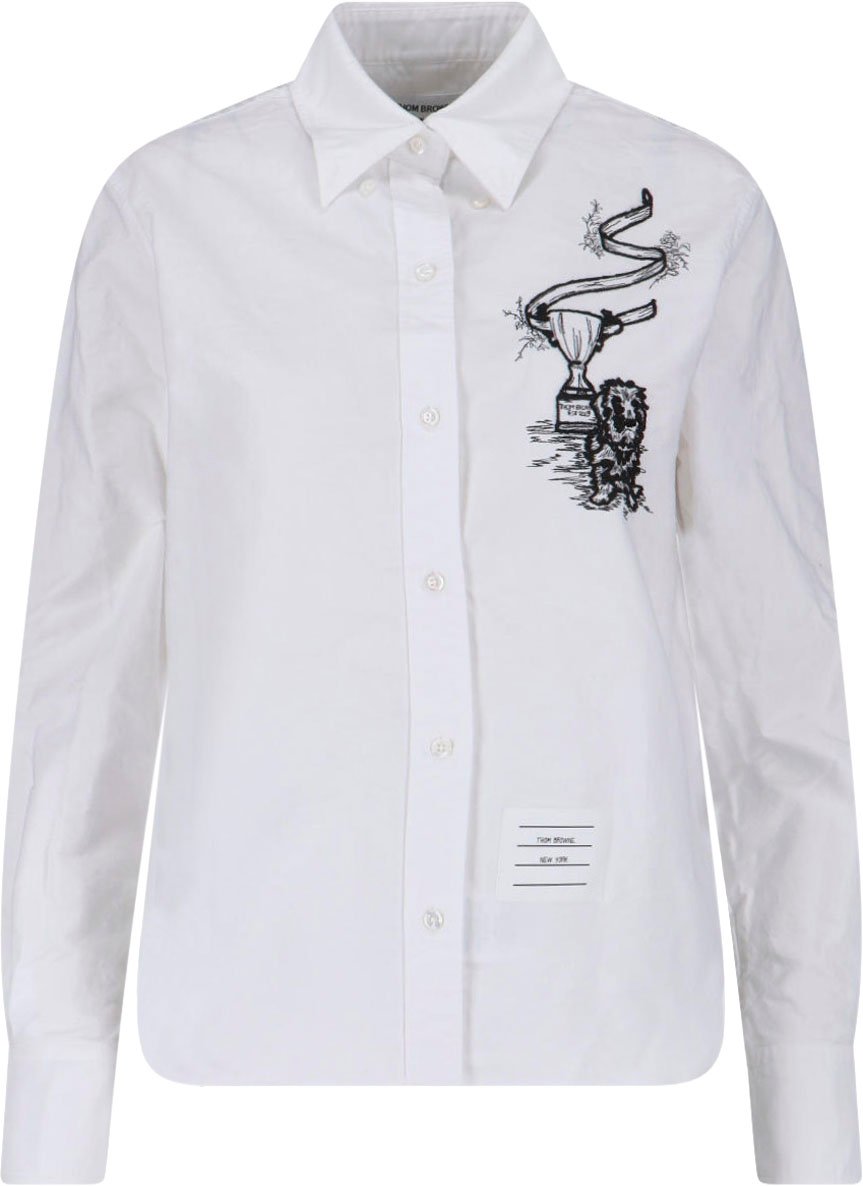 Thom Browne White Hector Trophy Embroidered Cotton Shirt Wit