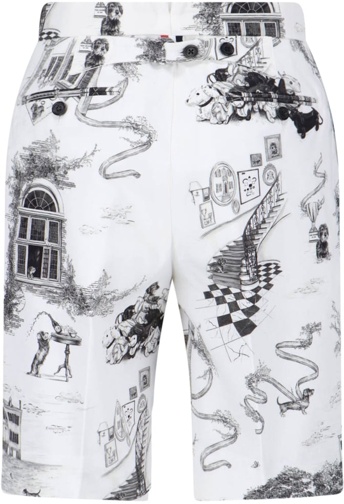 Thom Browne White Hector Toile Print Cotton Shorts Wit