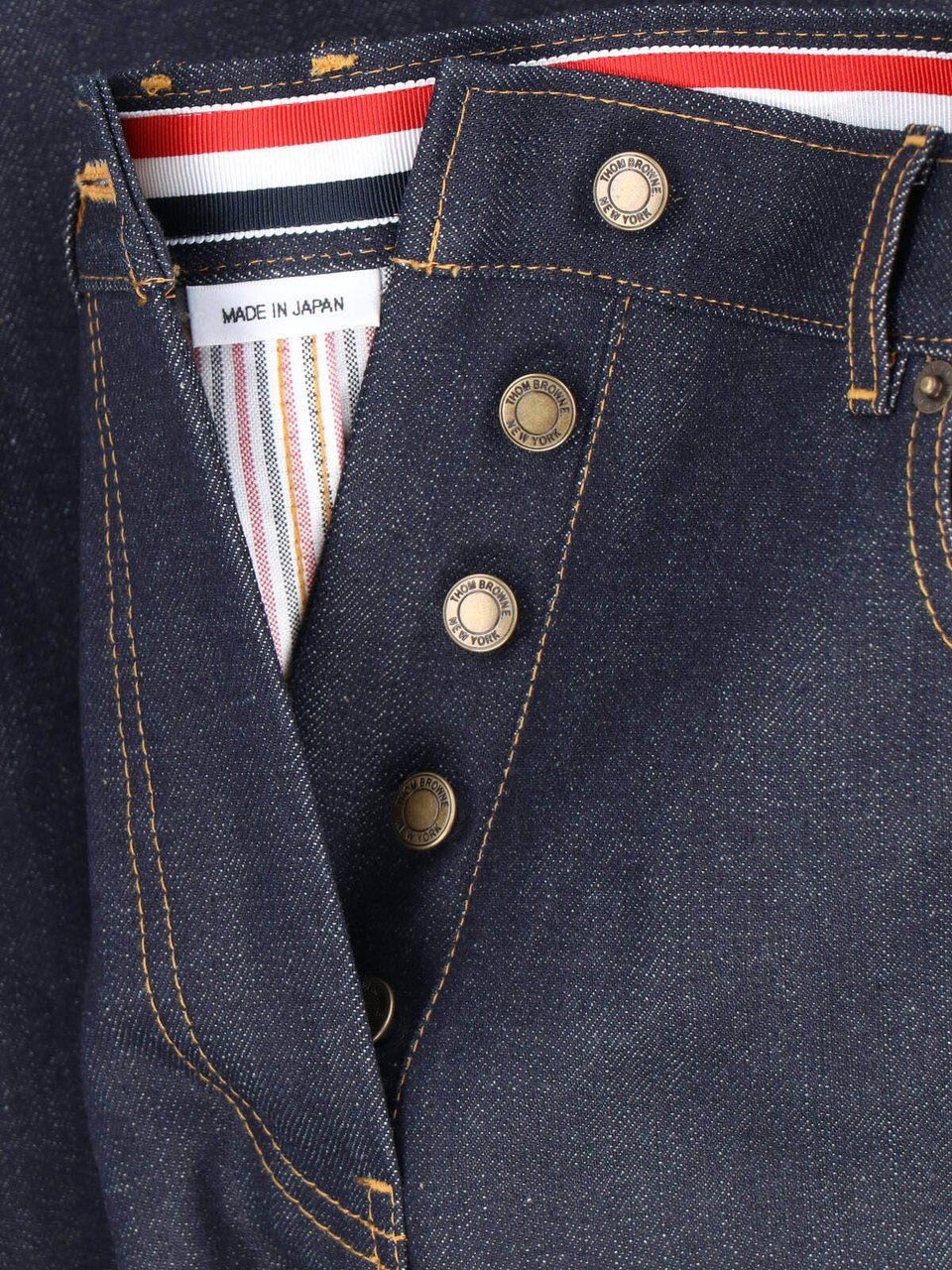 Thom Browne Blue Mid-Rise Straight-Leg Denim Jeans Blauw