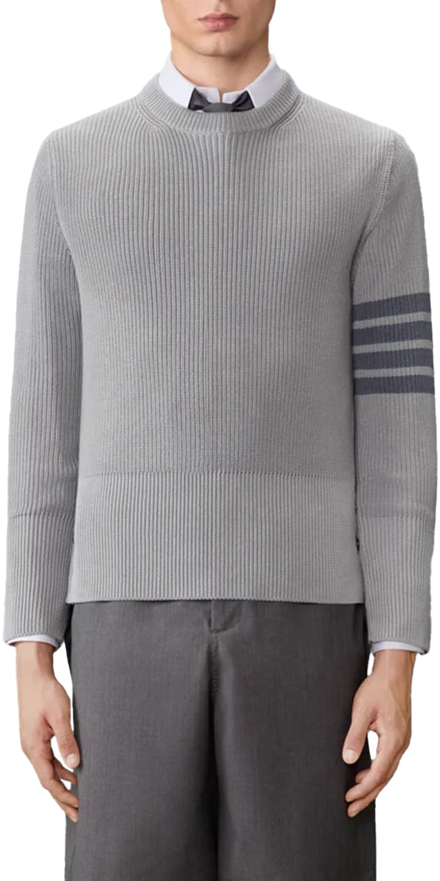 Thom Browne Trui met katoenen veststeek en 4-streeps constructie. Lichtgrijs