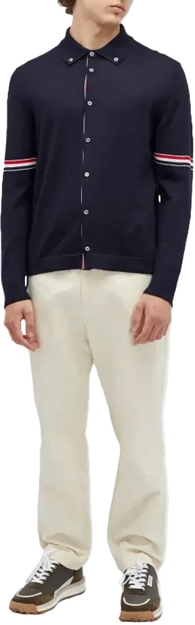 Thom Browne Jersey Stitch RWB Button Down Shirt Navy