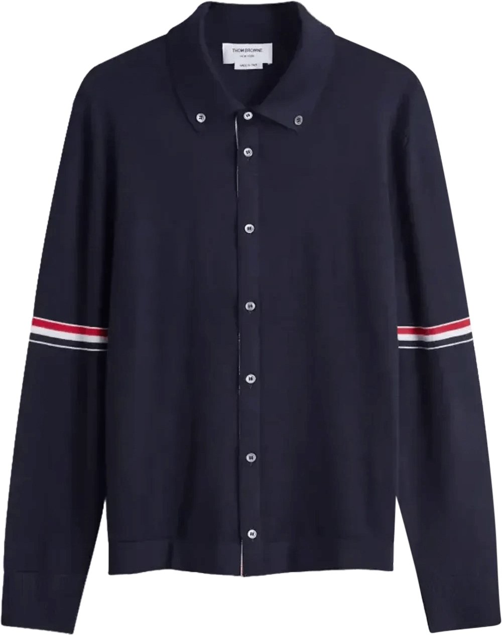 Thom Browne Jersey Stitch RWB Button Down Shirt Navy