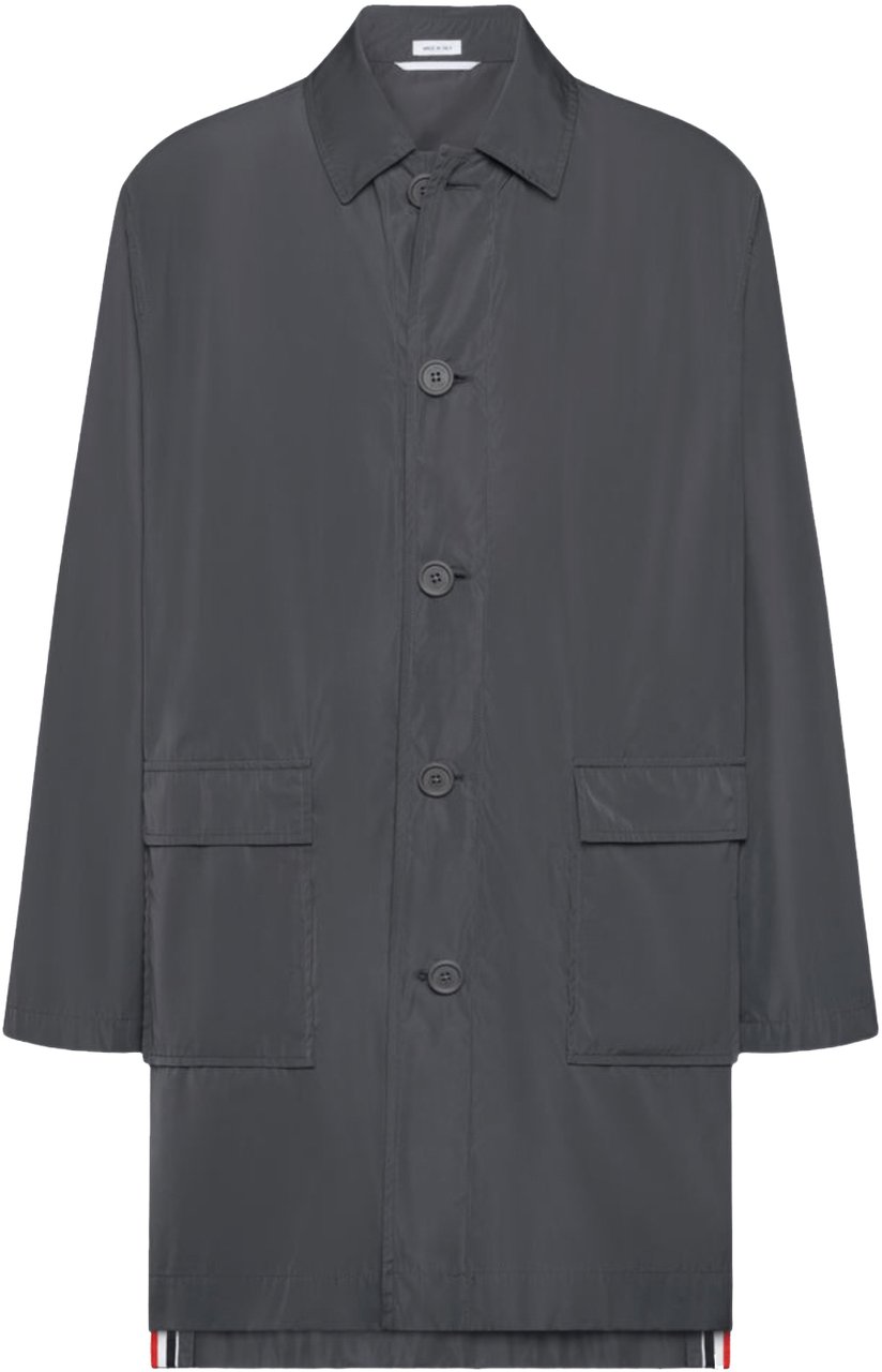Thom Browne LIGHT MEMORY TECH PACKABLE LOGO PRINT CAR COAT Grijs