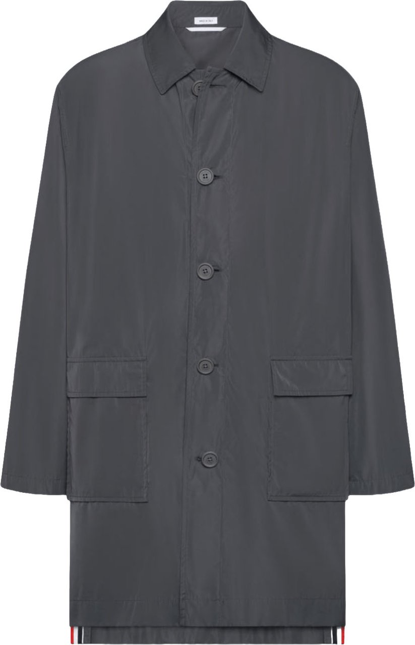 Thom Browne LIGHT MEMORY TECH PACKABLE LOGO PRINT CAR COAT Donkergrijs