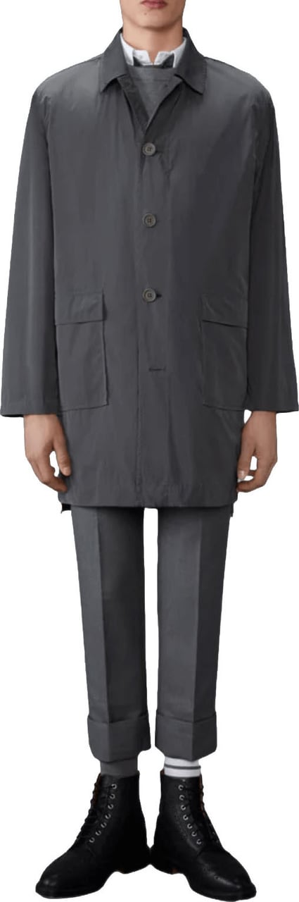 Thom Browne LIGHT MEMORY TECH PACKABLE LOGO PRINT CAR COAT Donkergrijs