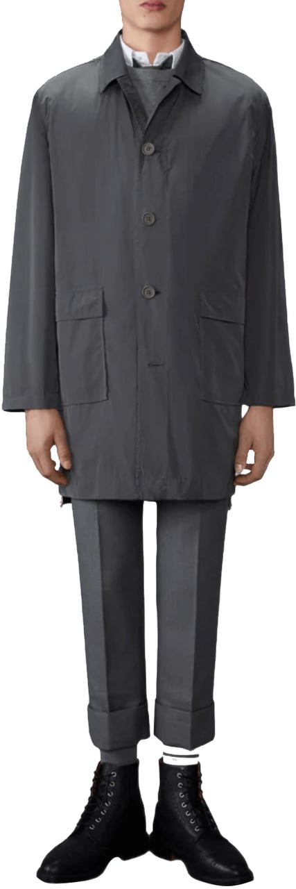 Thom Browne LIGHT MEMORY TECH PACKABLE LOGO PRINT CAR COAT Grijs
