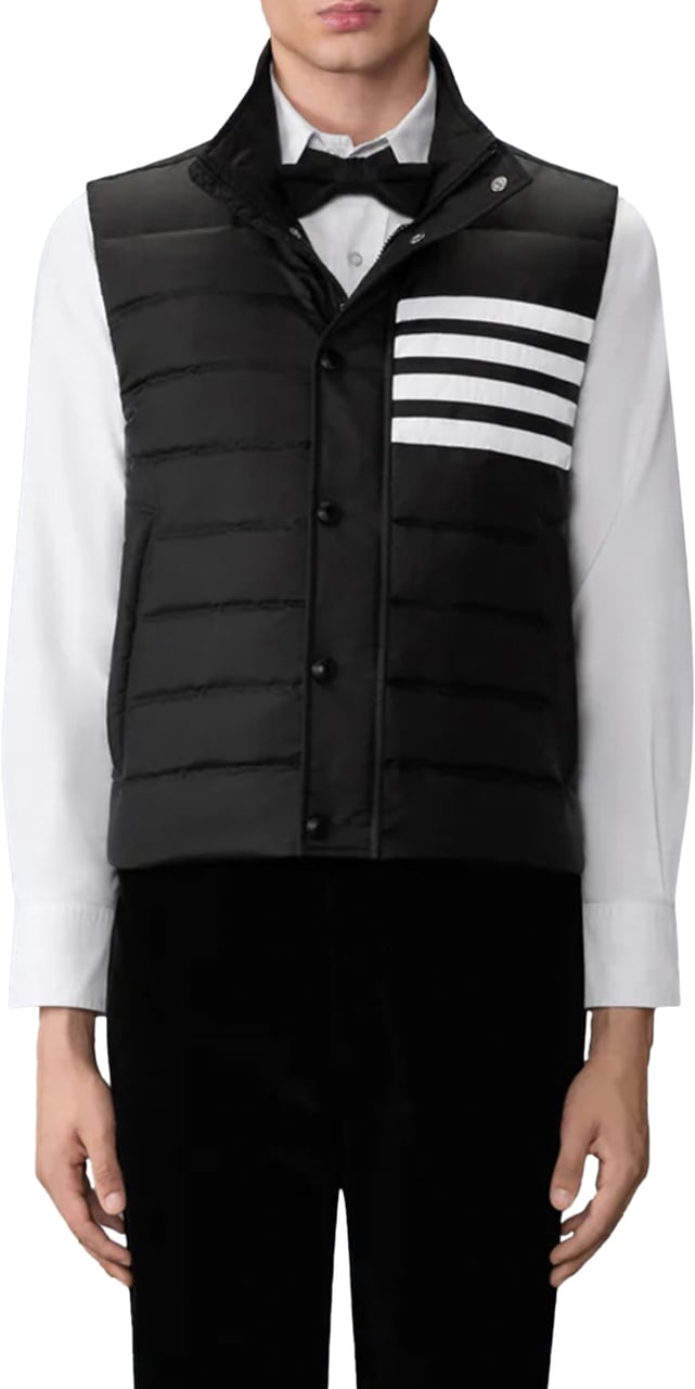 Thom Browne SHINY RIPSTOP LIGHTWEIGHT DOWN FILLED 4-BAR VEST BLACK Zwart