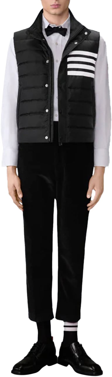 Thom Browne Glanzend ripstop lichtgewicht donsvest met 4-bars, zwart Zwart