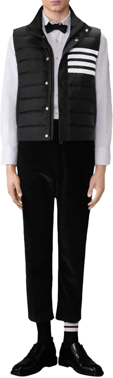 Thom Browne SHINY RIPSTOP LIGHTWEIGHT DOWN FILLED 4-BAR VEST BLACK Zwart