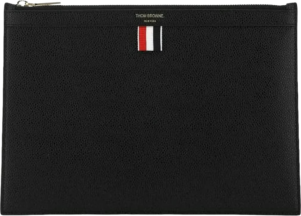 Thom Browne Rectangular Pouch In Hammered Black Leather Zwart
