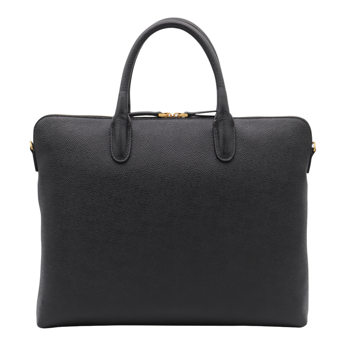 Thom Browne Textured Black Leather Briefcase with Gold Hardware Zwart