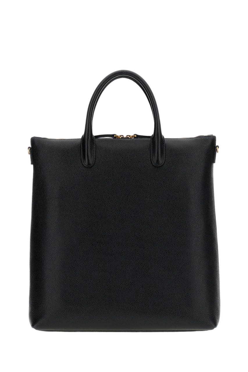 Thom Browne Black Zip Pebble Grain Leather Tote Bag Zwart