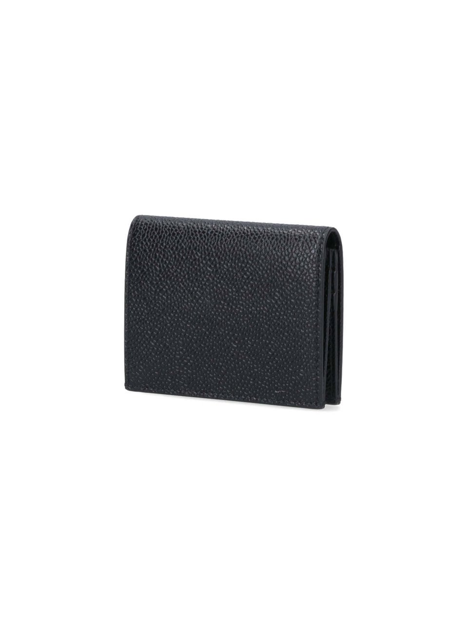 Thom Browne Textured Black Leather Card Holder with Striped Interior Zwart