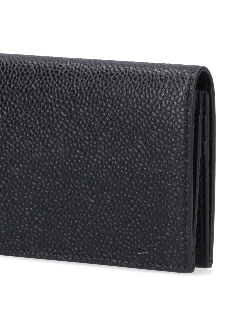 Thom Browne Textured Black Leather Card Holder with Striped Interior Zwart