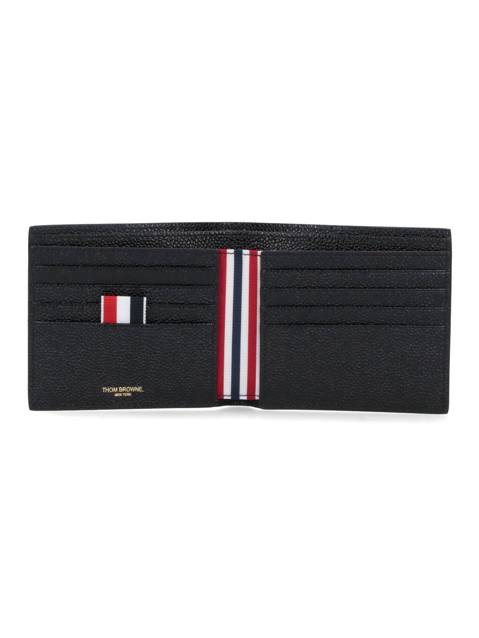 Thom Browne Textured Bifold Wallet with Striped Interior Detail Zwart