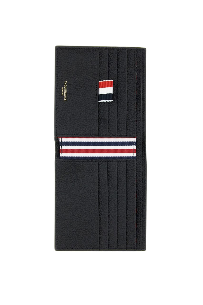 Thom Browne Black Pebbled Leather Bifold Wallet Zwart