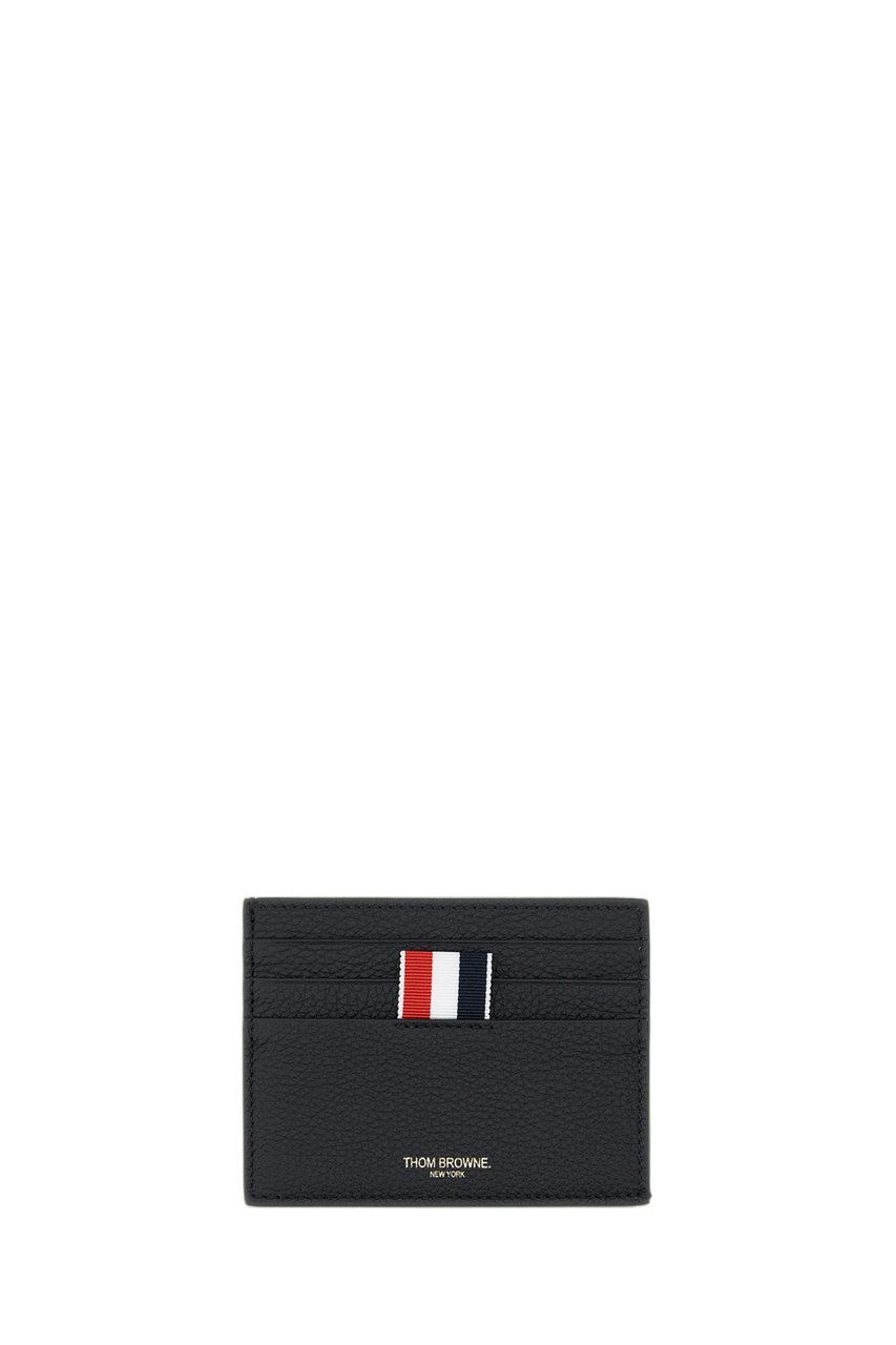 Thom Browne Black Pebbled Leather Card Holder Zwart