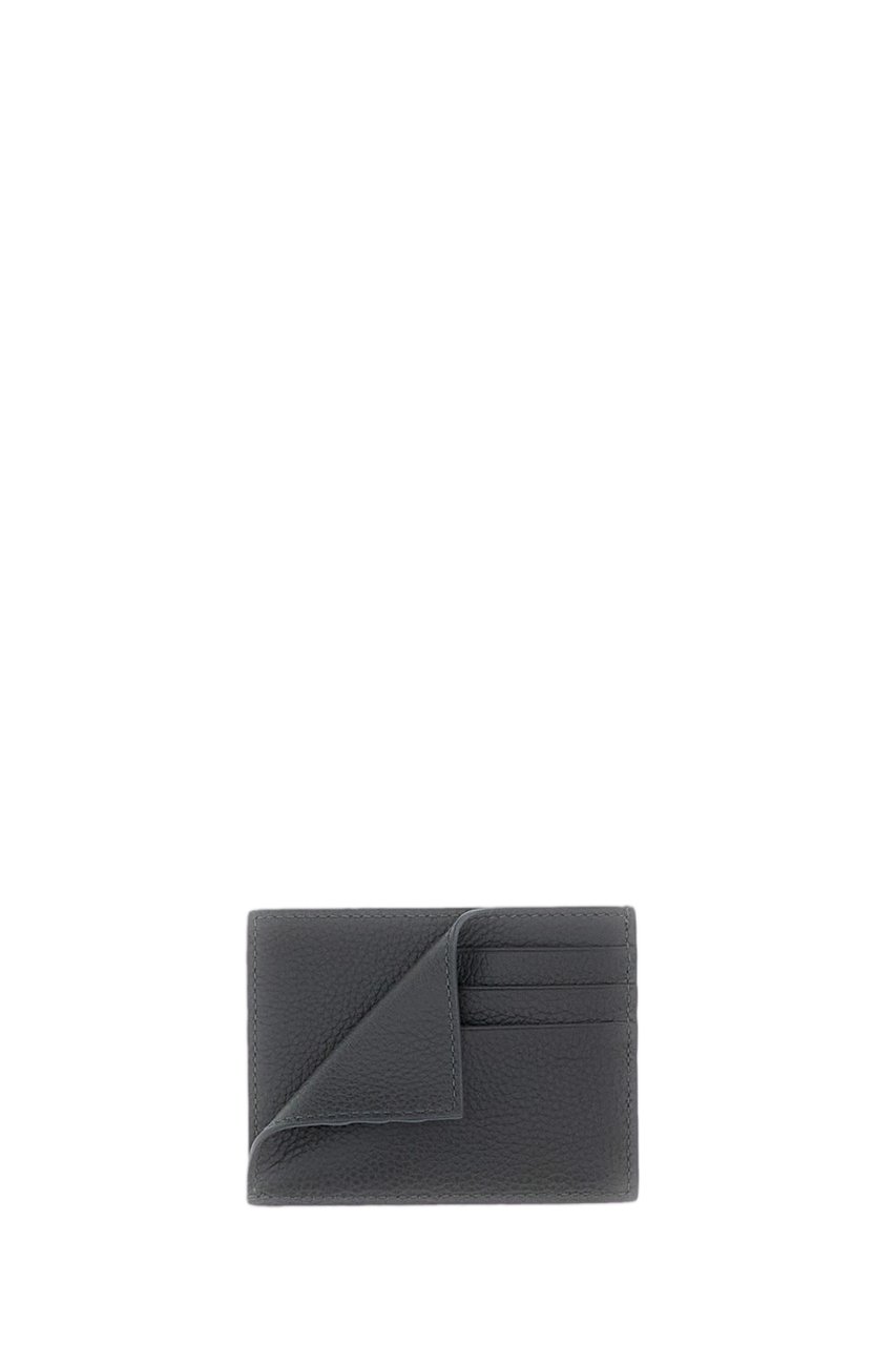 Thom Browne Grey Pebbled Leather Card Holder Grijs