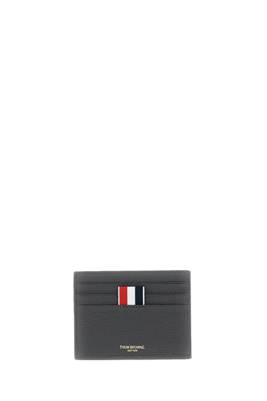 Thom Browne Grey Pebbled Leather Card Holder Grijs