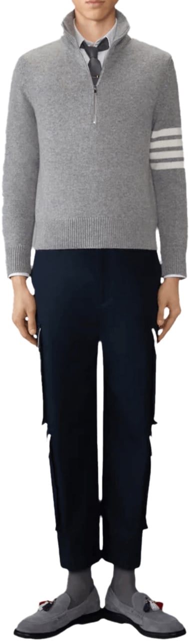 Thom Browne MERINO WOOL HALF ZIP MOCK NECK Grijs