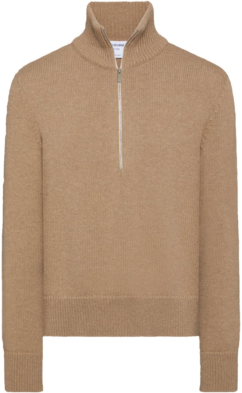 Thom Browne MERINO WOOL INTARSIA GEESE HALF ZIP MOCK NECK Beige