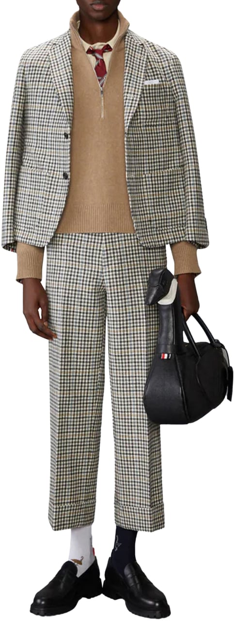 Thom Browne MERINO WOOL INTARSIA GEESE HALF ZIP MOCK NECK Beige