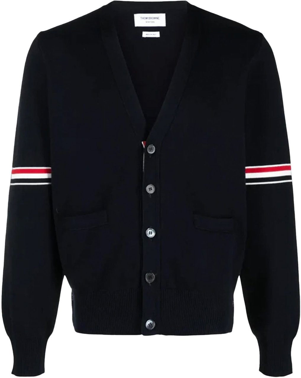 Thom Browne COTTON MILANO STITCH V-NECK CARDIGAN NAVY Blauw