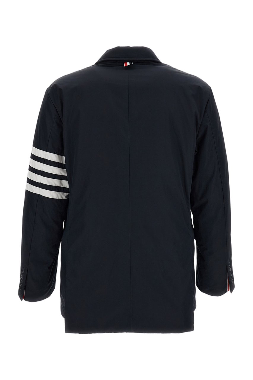 Thom Browne Down-Filled Overcoat with Signature 4-Bar Stripe Motif Blauw