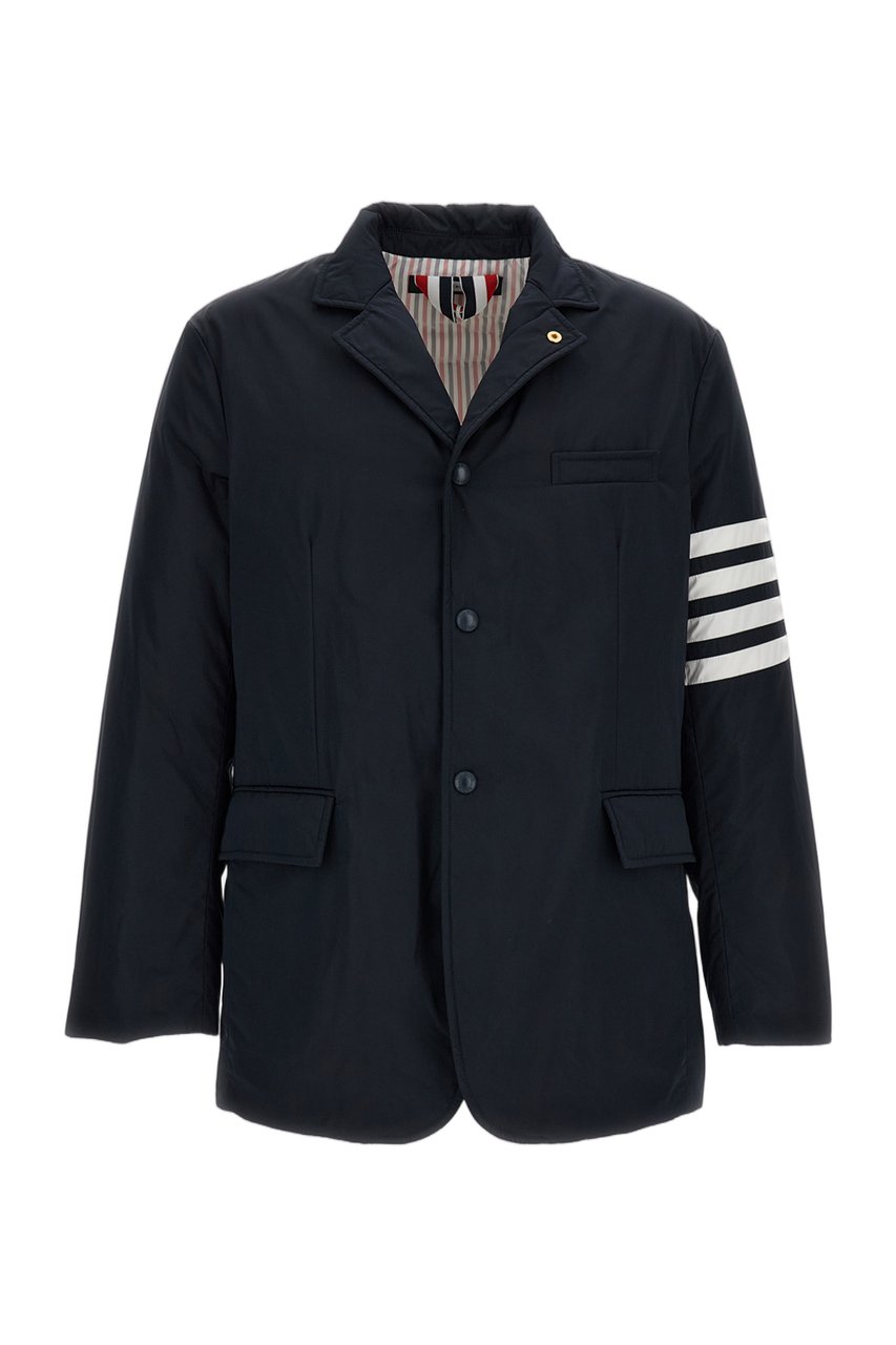 Thom Browne Down-Filled Overcoat with Signature 4-Bar Stripe Motif Blauw