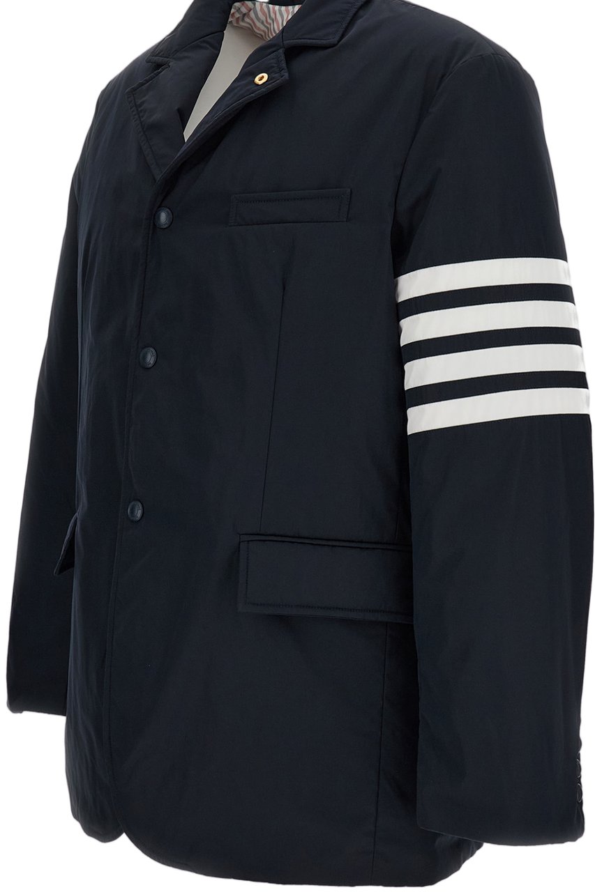 Thom Browne Down-Filled Overcoat with Signature 4-Bar Stripe Motif Blauw