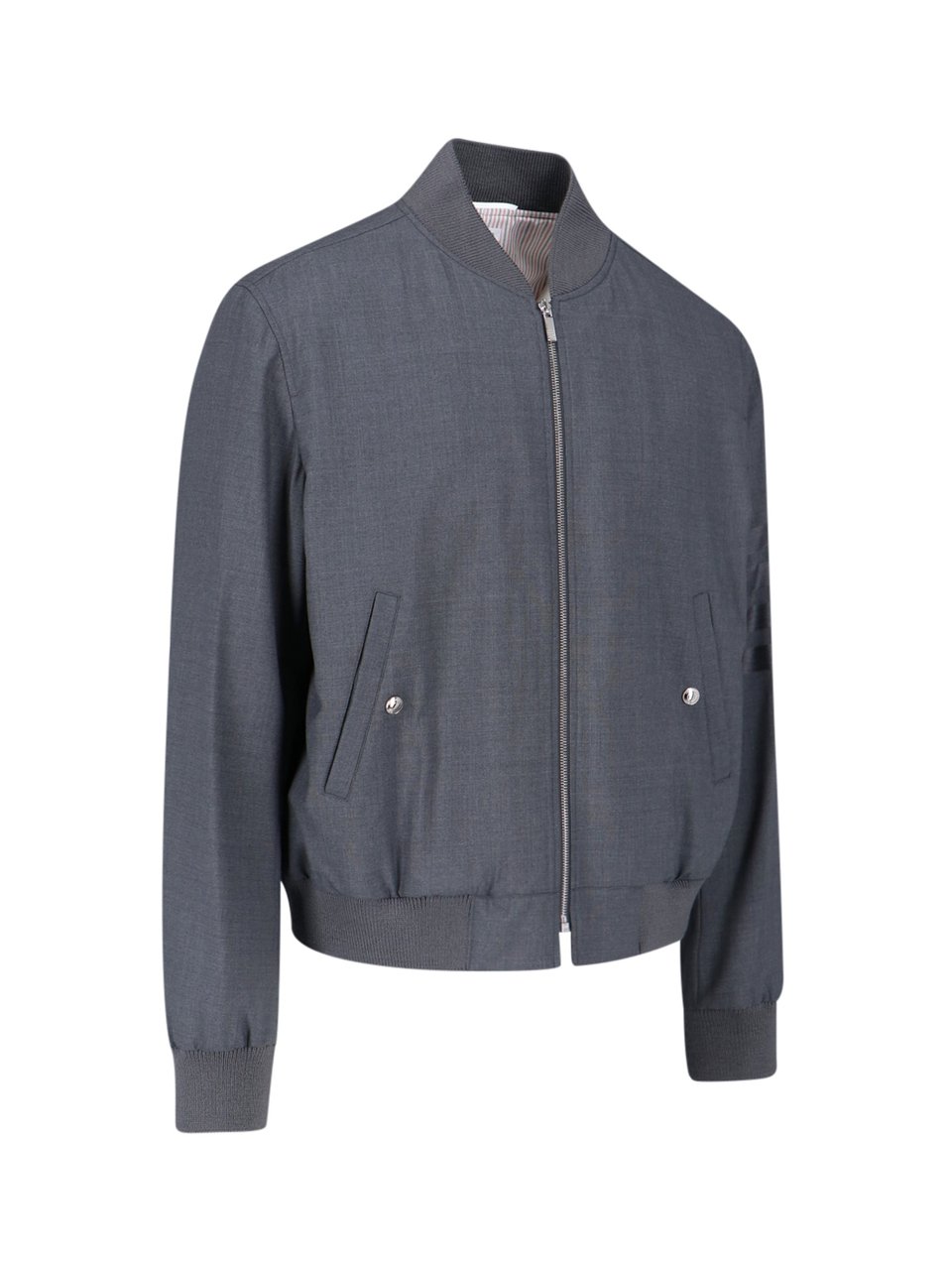 Thom Browne Wool Bomber Jacket With Iconic Stripe Details Grijs