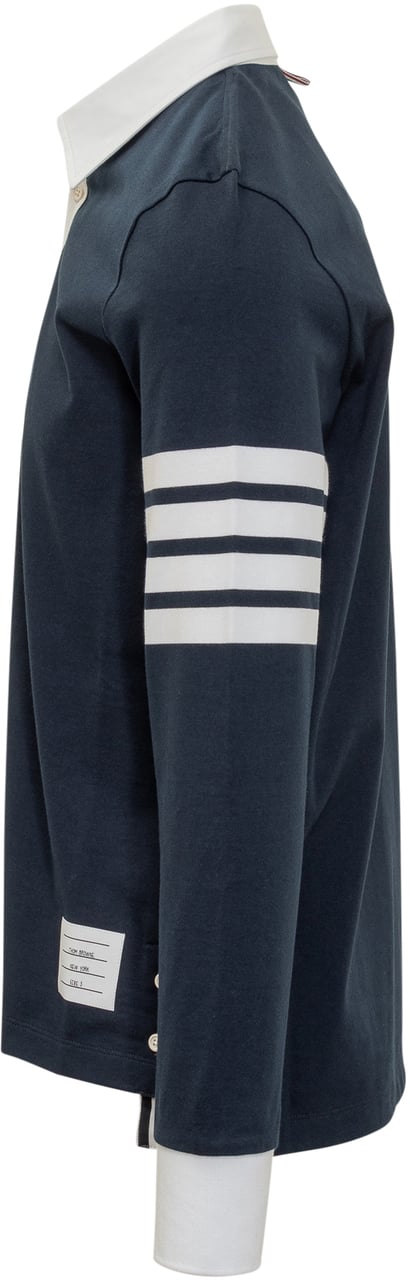 Thom Browne Thom Browne Polo Blu con Colletto Bianco e Righe Blauw