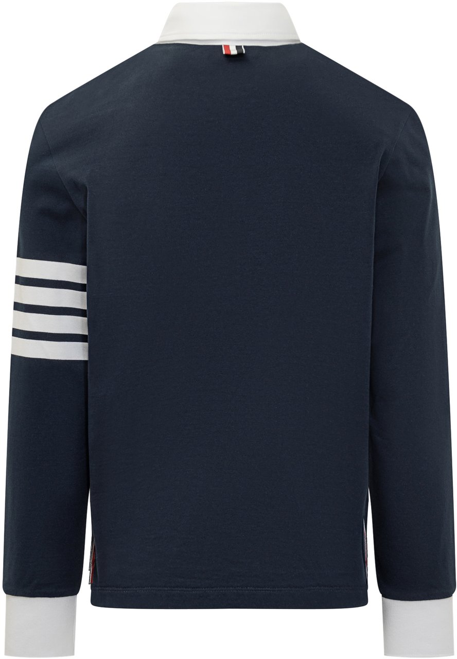 Thom Browne Thom Browne Polo Blu con Colletto Bianco e Righe Blauw