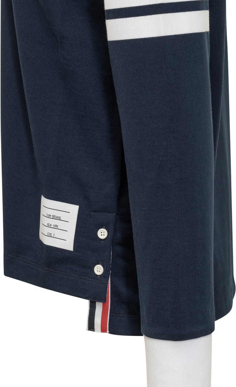 Thom Browne Thom Browne Polo Blu con Colletto Bianco e Righe Blauw